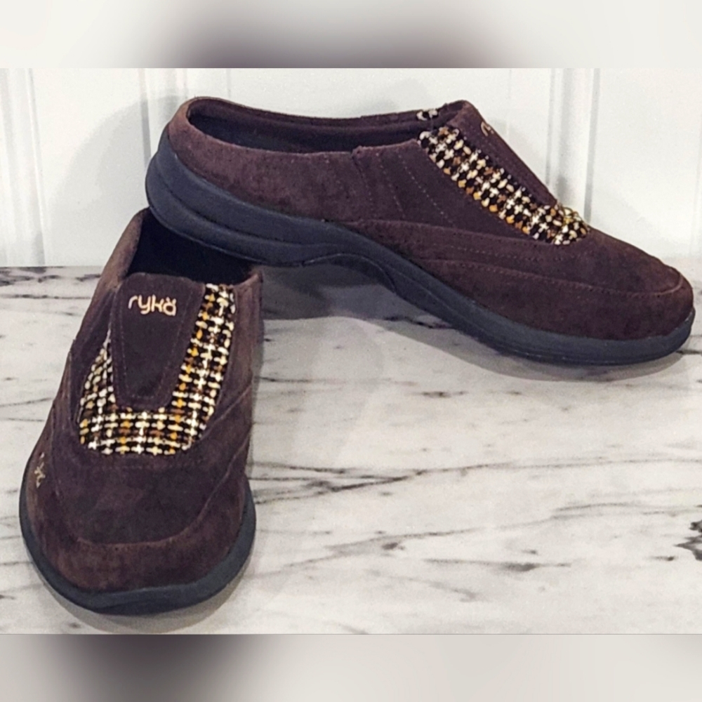 Ryka freelance slip on mules brown leather suede women's size 7